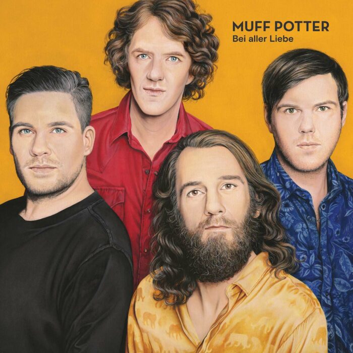 Cover des neuen Muff Potter-Albums "Bei Aller Liebe". Zu sehen sind die vier Mitglieder der Band.
