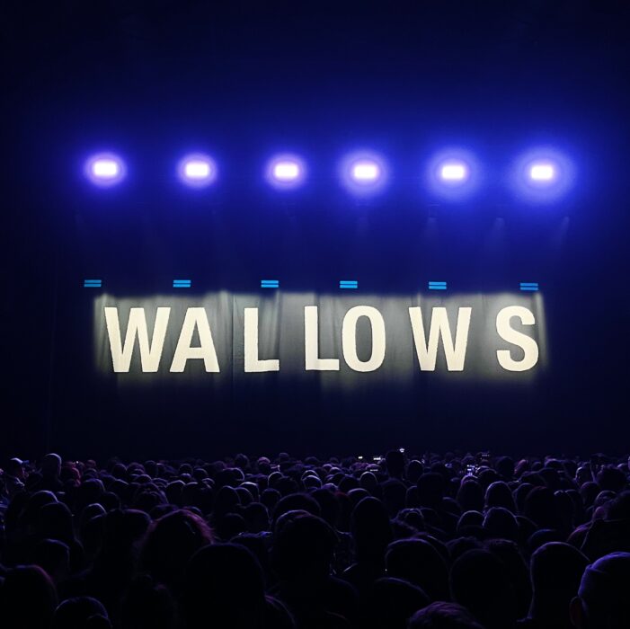 Vorhang mit Wallows-Schriftzug.