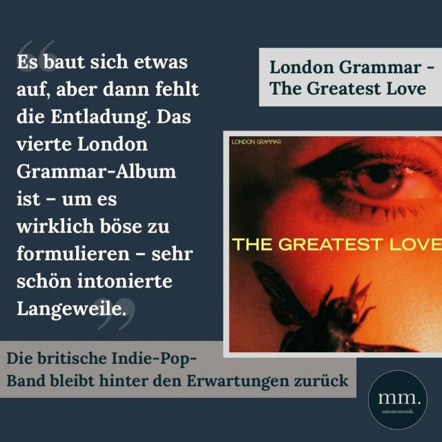 Als London Grammar (@londongrammar) 2013 aufkommen, ist Autor Christopher (@callmefili) mehr als nur begeistert. Beim vierten, gerade erschienenen Album „The Greatest Love“ schleicht sich erstmalig die Enttäuschung ein. Warum die neue LP nicht schlecht ist, aber dennoch seiner Meinung nach nicht dem möglichen Niveau entspricht, lest ihr in seiner Kritik. Link in der Bio.  #londongrammar #thegreatestlove #hannahreid #review  📸: Columbia/Sony